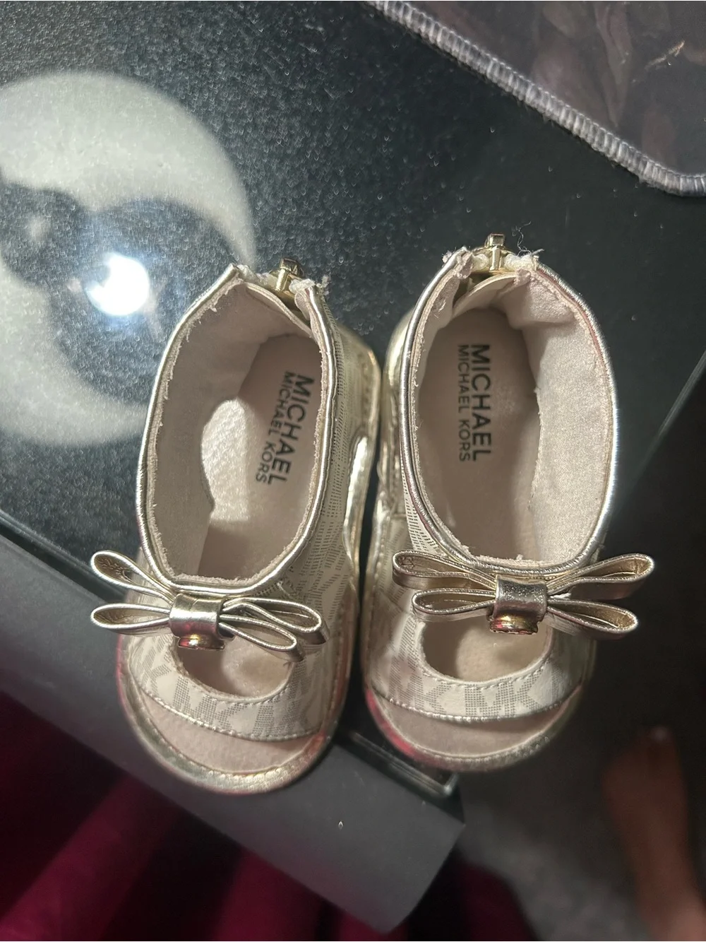 Michael Kors Baby Metallic Gold Logo Bow Sandals